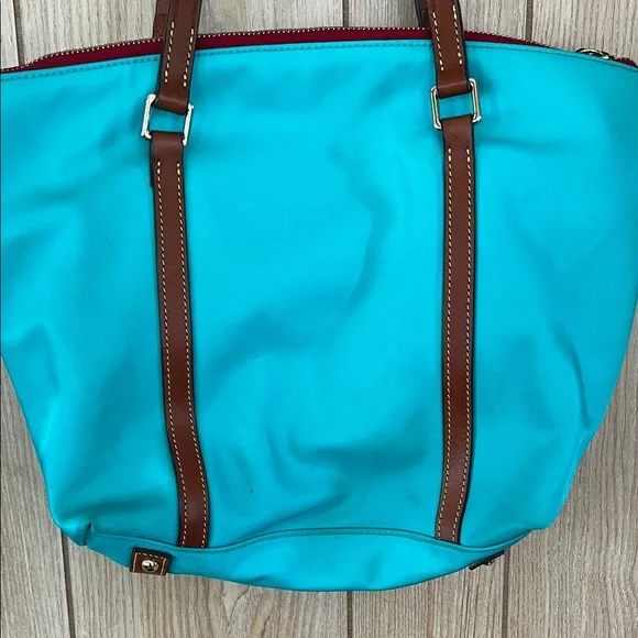 Dooney & Bourke Aqua and Brown Tote - Picture 3 of 8